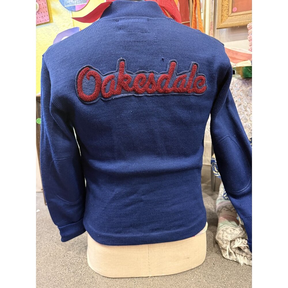 VTG 1960s Blue + Maroon Wool Letterman Cardigan with Patches SM/MD